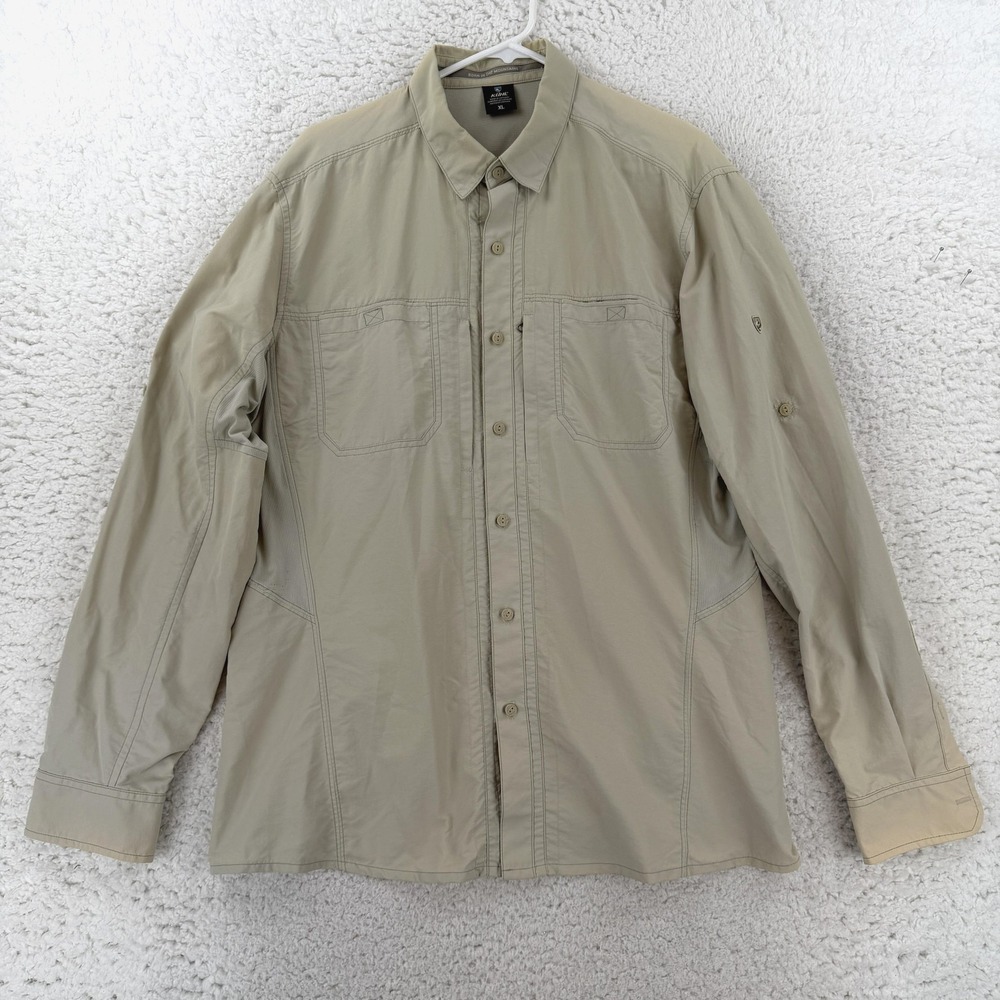 Kuhl Shirt Mens XL Beige Solid Long Sleeve Button Up Hiking Outdoor Casual